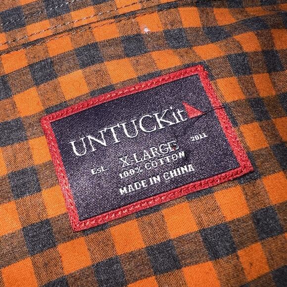 UNTUCKit Shirt Mens Size XL Blue Orange Gingham Button Long Sleeve Preppy Casual - Picture 5 of 11